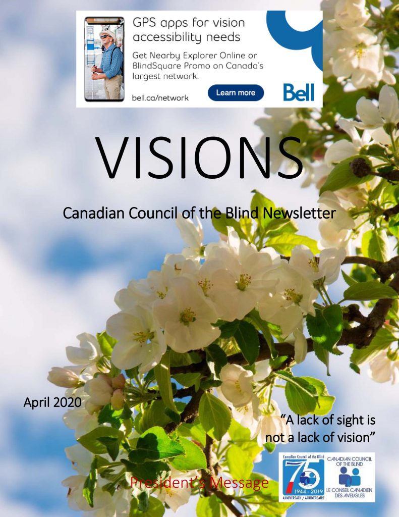 Cover of VISIONS  April 2020 featuring sunlight through fruit blossoms.